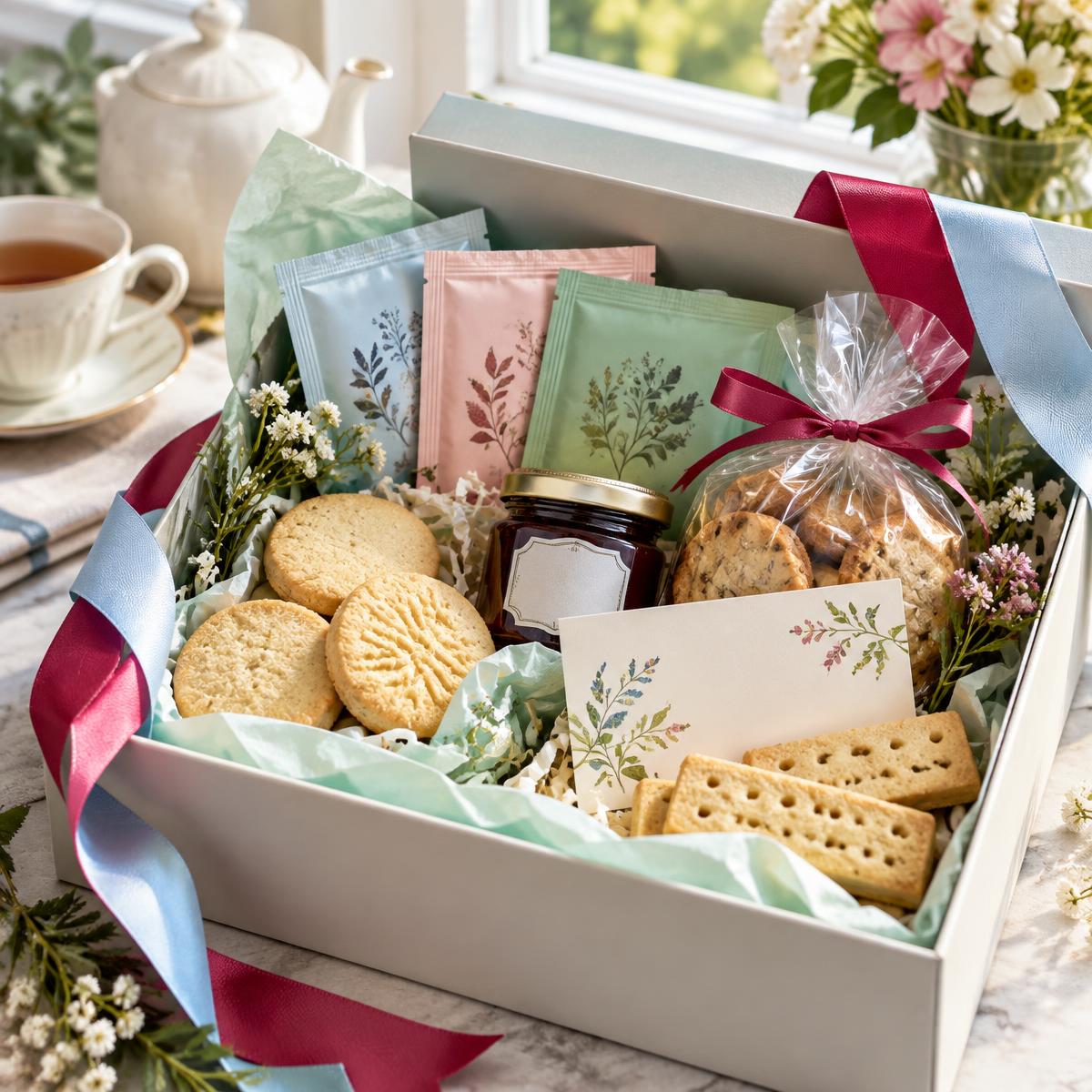 Tea-time gift box with ribbon